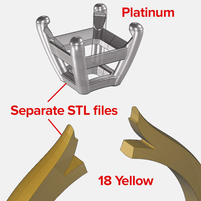STL jewellery casting muliple parts in different metal alloys - 3d Printing